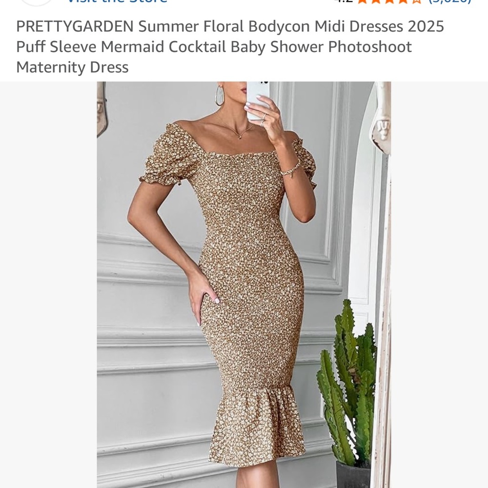 Floral Bodycon Midi Dress - Brown